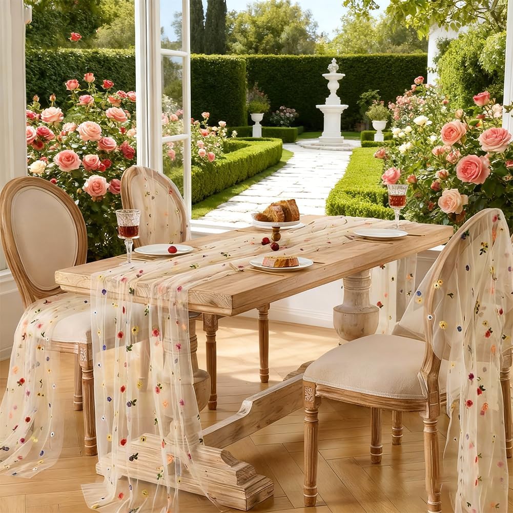 NBEADS 6ヤード刺繍フラワーファブリック、59インチポリエステルメッシュ刺繍レーストリム刺繍チュールファブリックガーメントアク