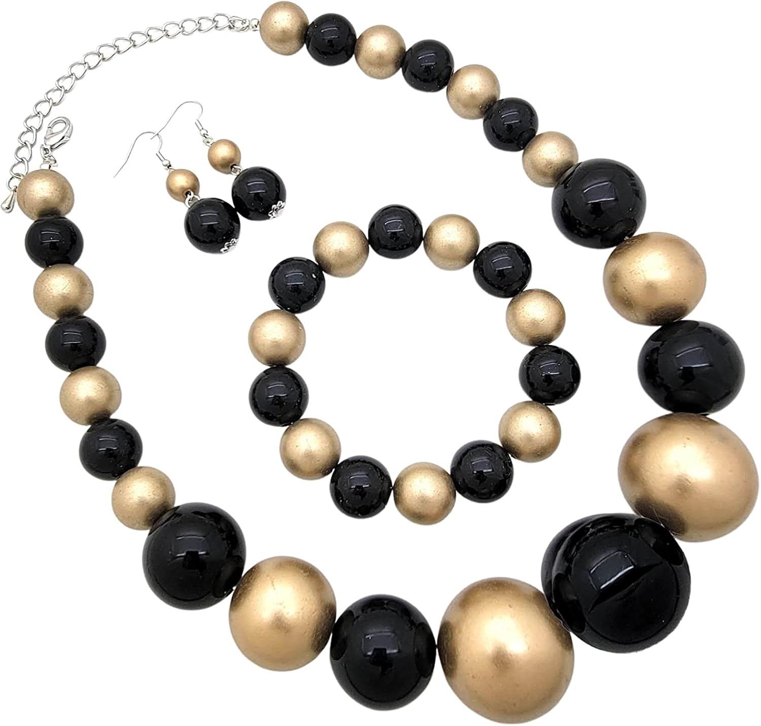 Women's Chunky Large Simulated Pearl Statement Necklace, Bracelet, Earring Set - Image 2