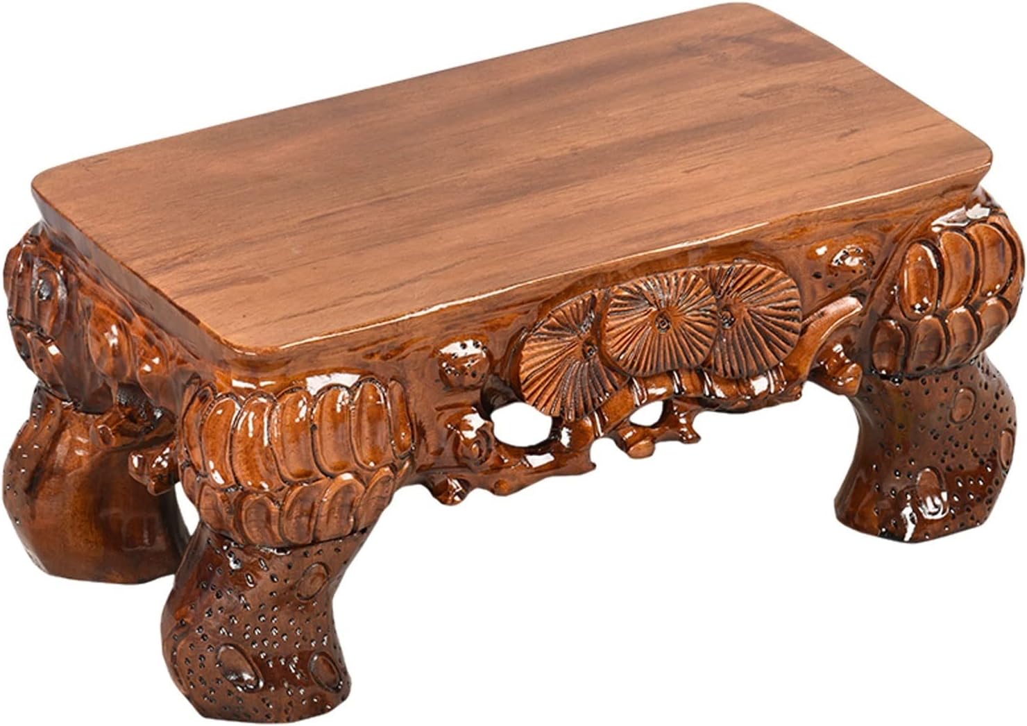 Bonsai Pedestal Vase Pedestal Stands Bonsai Base Ornament Wood Base Buddha Statue Vase Antique Crafts Carving Ornaments Rectangular Odd Stone for Home Office Decor Planter Stand Plant Holder
