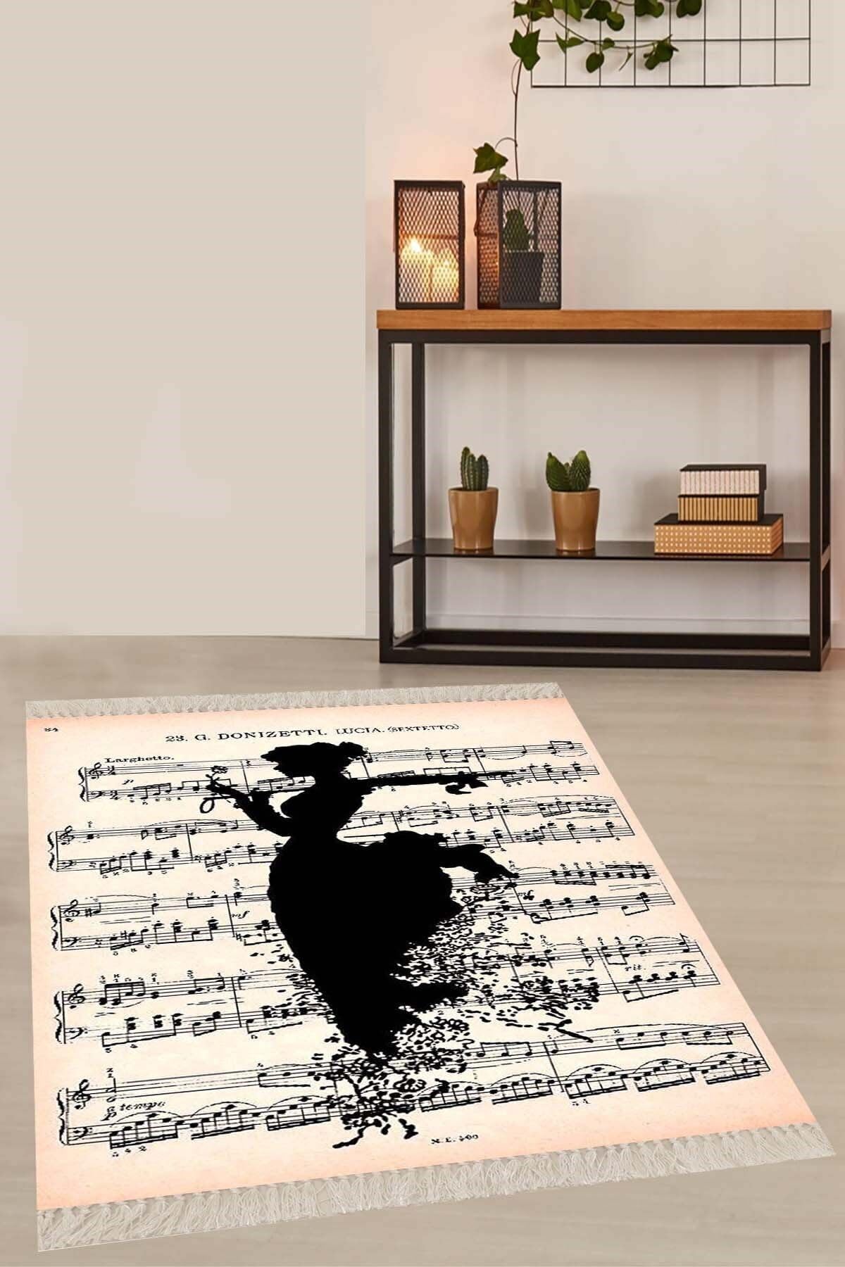 On The Clouds Müzik Notalı Halı Dijital Baskı Yıkanabilir Modern Nota Desenli Salon Halı MEG540, 160 x 240