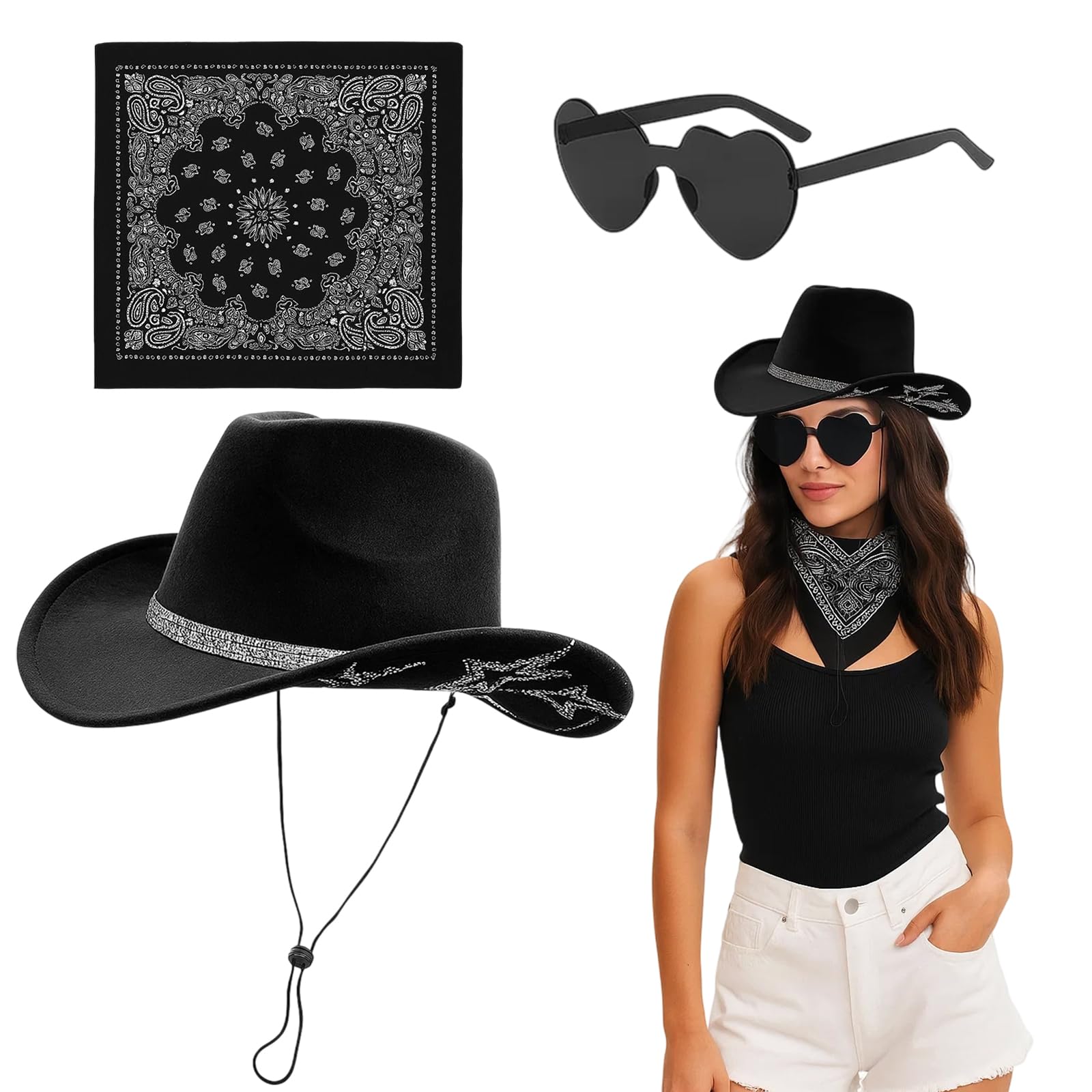 JaiZvt Black Cowboy Hat, Cowboy Hat Women