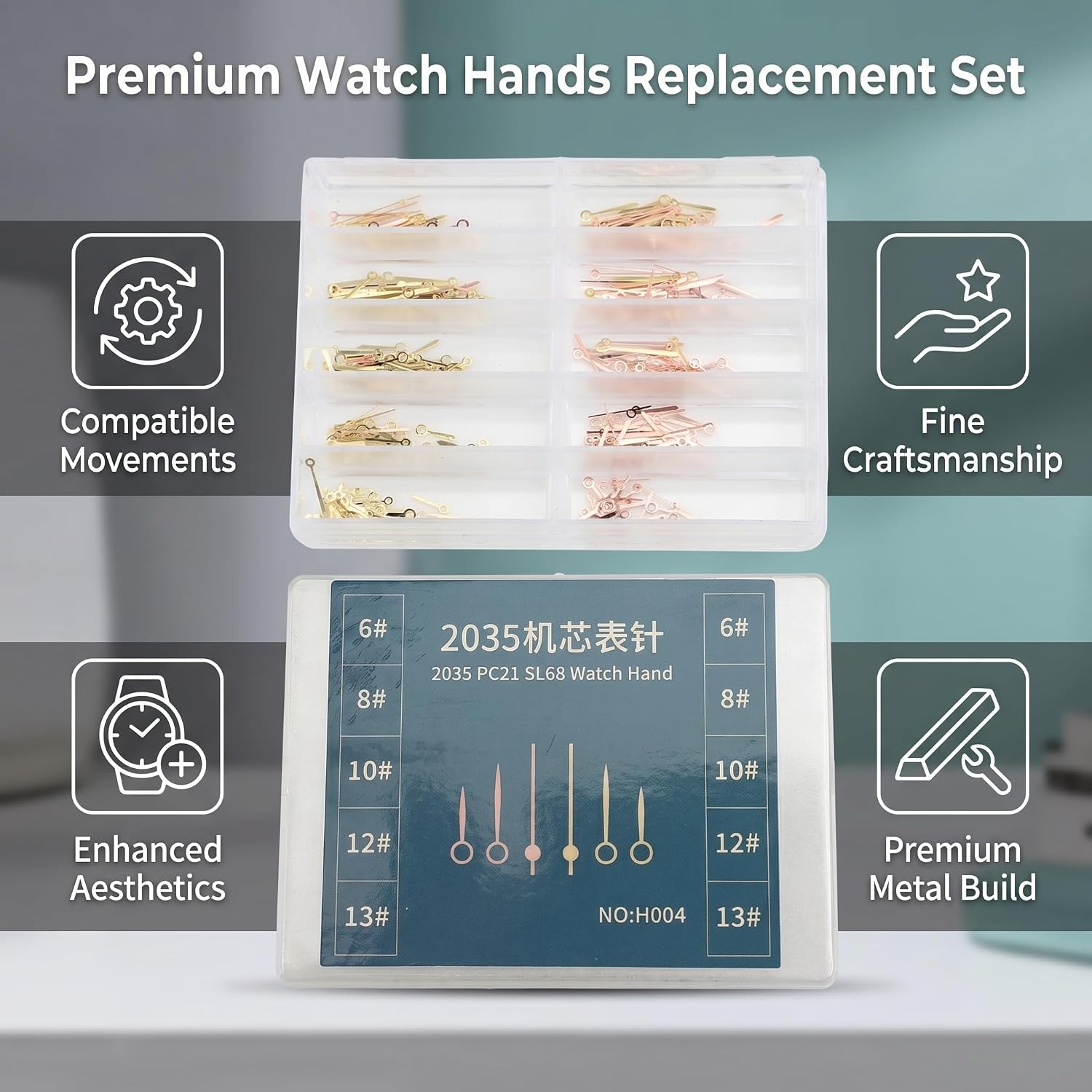 Replacement Watch Hands Set, Metal Watch Hands for 2035 PC21 SL68 Quartz Watch Movements, 100 Sets, Simplify Repairs and Enhance Aesthetics (Rose Gold)