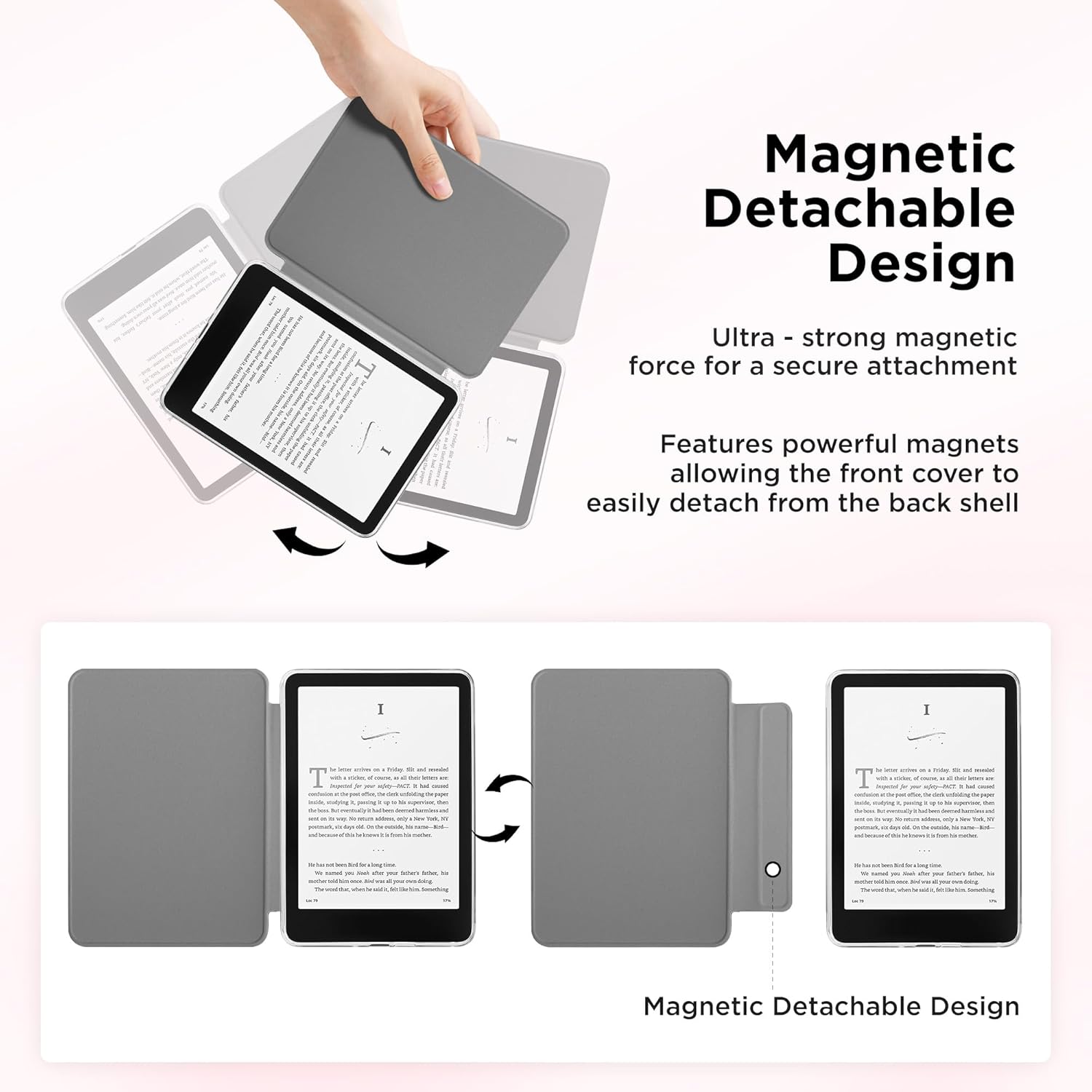 Magnetic Detachable Case for All-New 7" Kindle Paperwhite 12th Gen 2024 and Kindle Colorsoft Signature Edition, Pink Bow Tie Slim PU Leather Case with Auto Wake/Sleep(Dream)