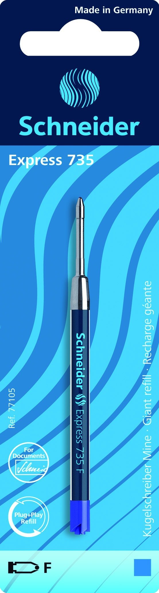 SCHNEIDER Express 735 Ballpoint Pen Refill, Indelible, F, Blue, 1 Blister Card