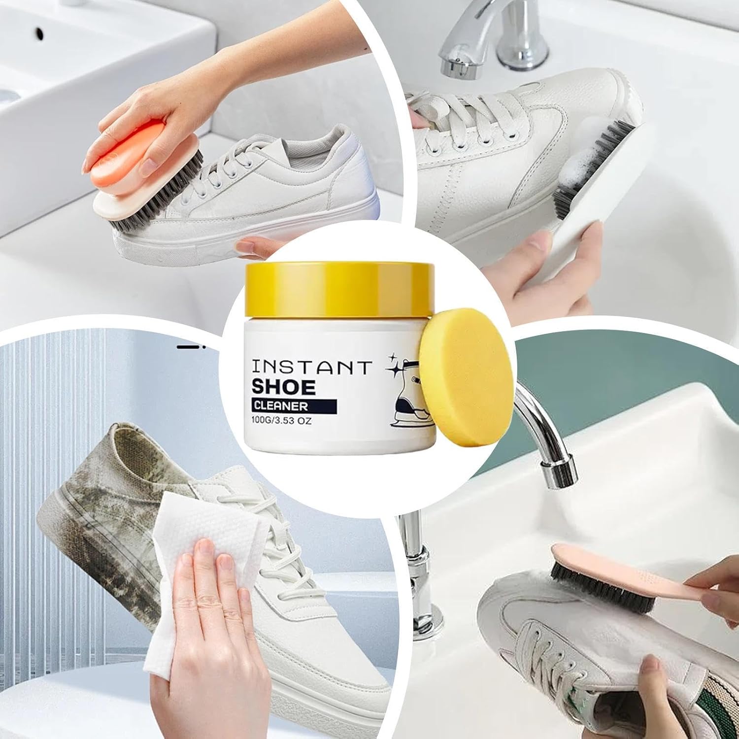 Shoe Cleaner - No Wash Sneaker Cleaning Cream, White Footwear Stain Removal Solution with Instant Brightening Effect, Deep Conditioning Formula, Ideal for Travel Daily Maintenance Sports Use