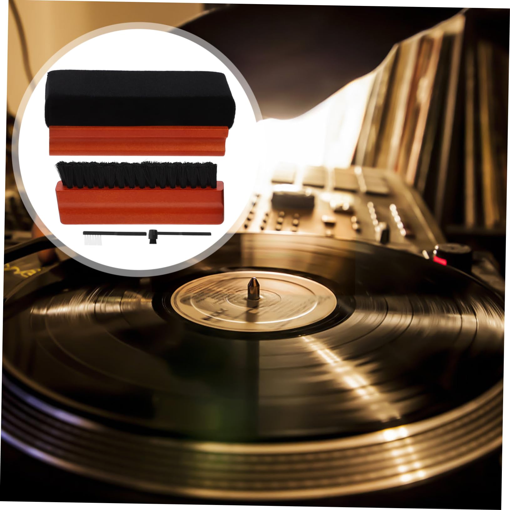Kit de Limpieza para Vinilo y CD/DVD, Cepillo para Discos, Madera y Esponja, para Tocadiscos y Reproductores