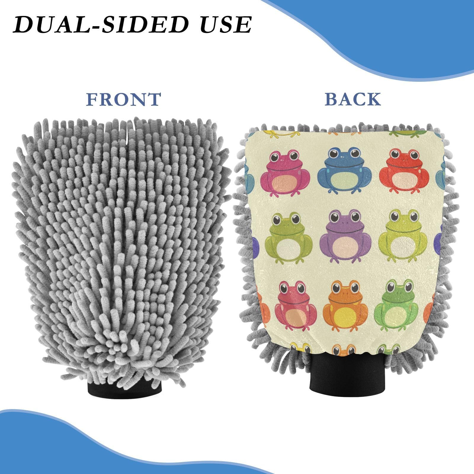 ALAZA Rainbow Color Frog Car Wash Mitt Scratch Free, 2 Pack Absorbent Microfiber/Chenille Washing & Drying Mitts, M
