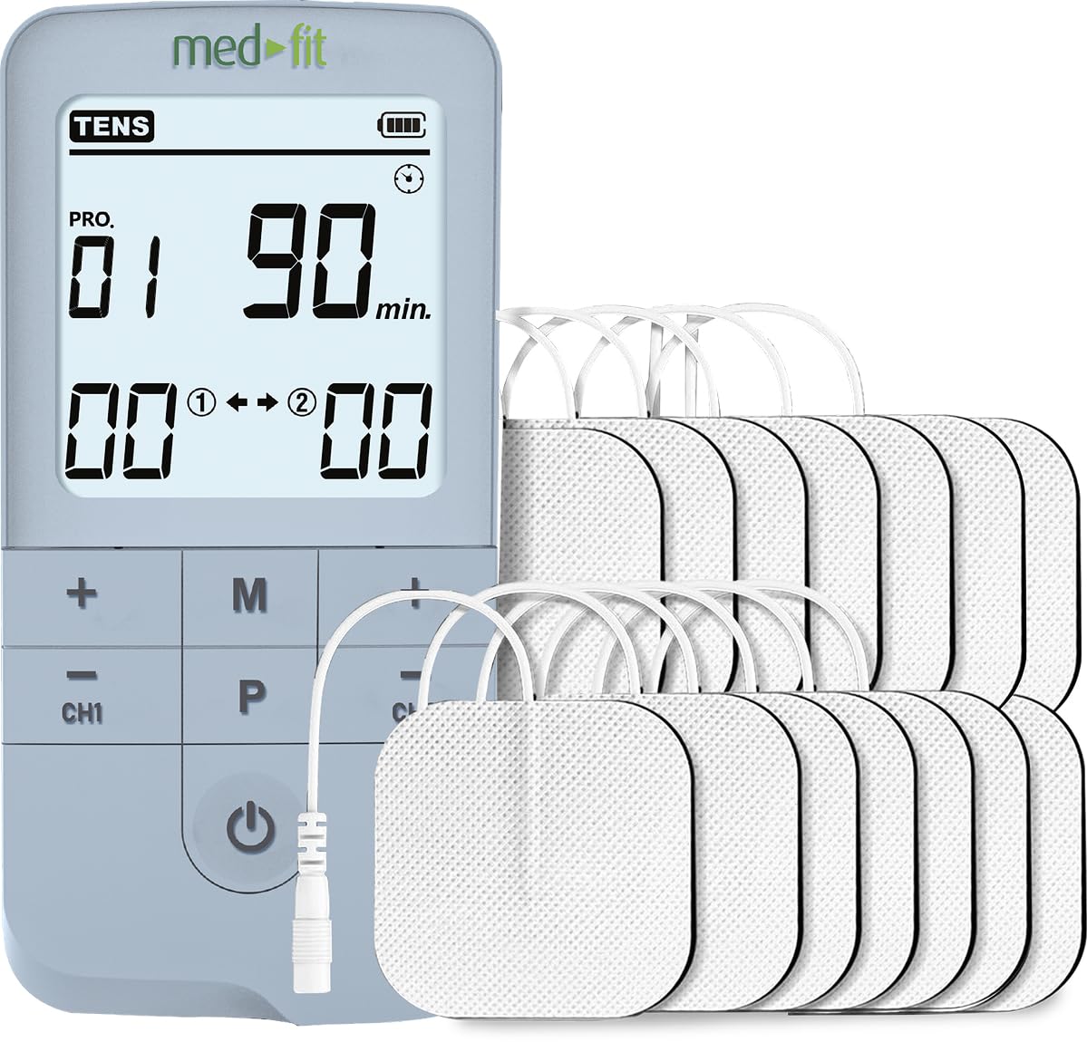 Máquina TENS combinada con estimulador muscular, TENS recargable de doble canal fácil de usar con 32 programas preestablecidos y ajustable manualmente para aliviar el dolor y reeducación muscular
