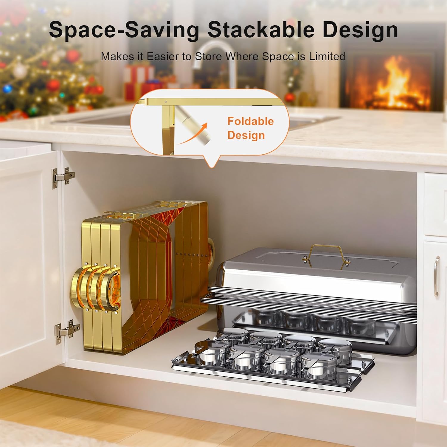 Chafing Dishes for Buffet 4 Pack, High Grade Chafing Dish Buffet Set, Buffet Food Warmers [Screw-Free Installation] with Stackable Design for Wedding/Home/Christmas Buffets, 4 Full Size Pans - Image 7