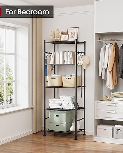 Miniatura 9 de Estantes de almacenamiento, organizador de estantes de gran capacidad de 5 niveles con ganchos, estantería de garaje resistente con patas