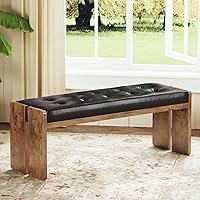 EXOTICA Upholstered Dining Bench with PU Leather Padded Seat - Bedroom, Hallway, Entryway Ottoman for Kitchen & Living Room, Brown/Black