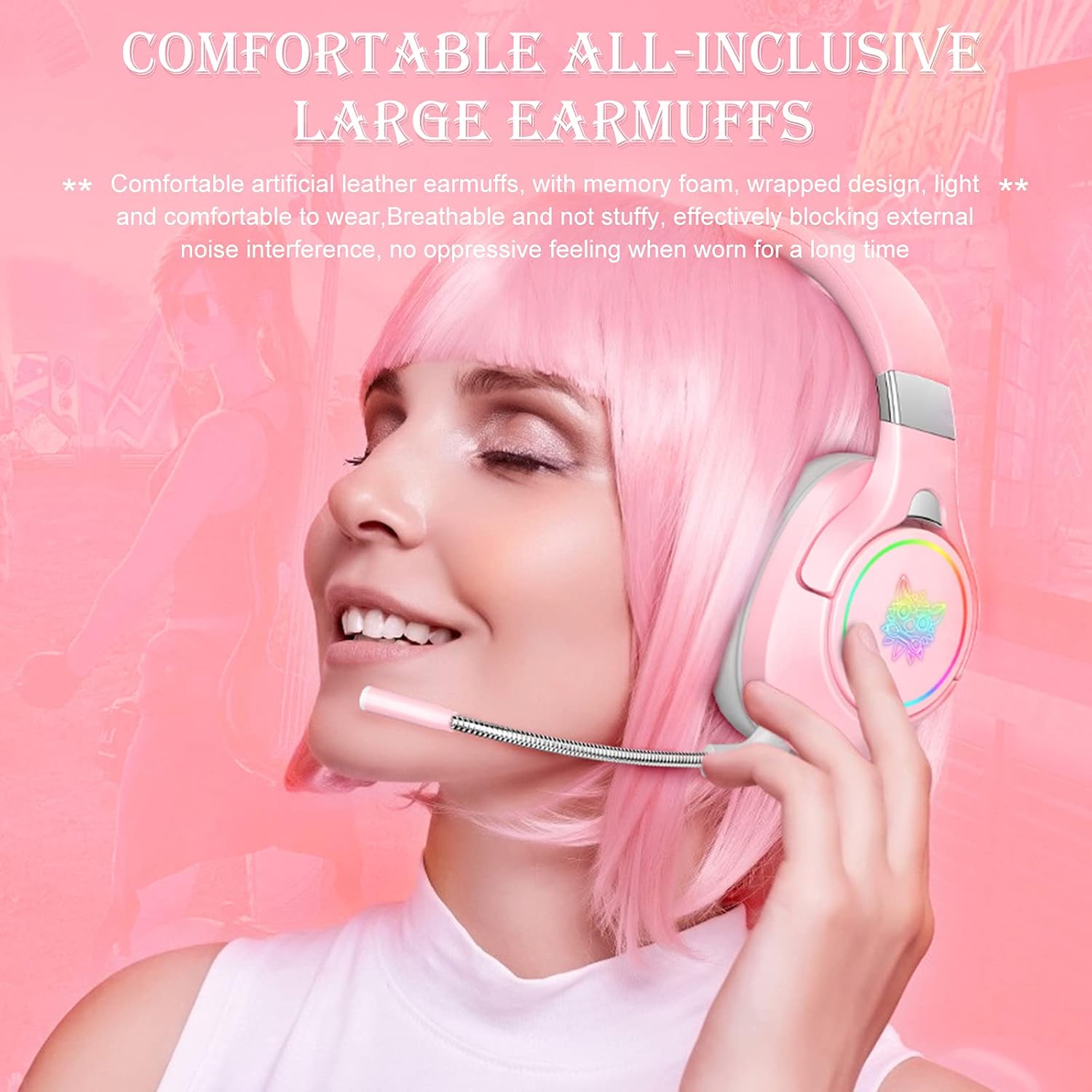 HOLULU Foldable Pink Gaming Headset Compatible with PS5 PS4 PC Mobile Phone Tablet Xbox One(Adapter Not Included), with Detachable Noise Canceling Mic, Surround Sound, RGB Light, 3.5mm & USB C Plug : Video Games