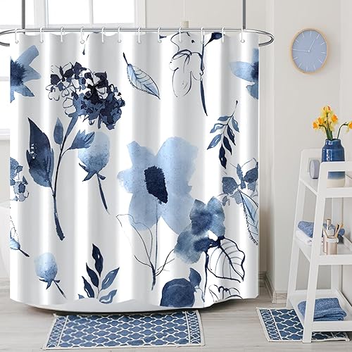 Vista 30 de AWERT Cortina de ducha de mármol azul, impermeable para decoración de baño, impresa lavable con ganchos, 72 x 72 pulgadas