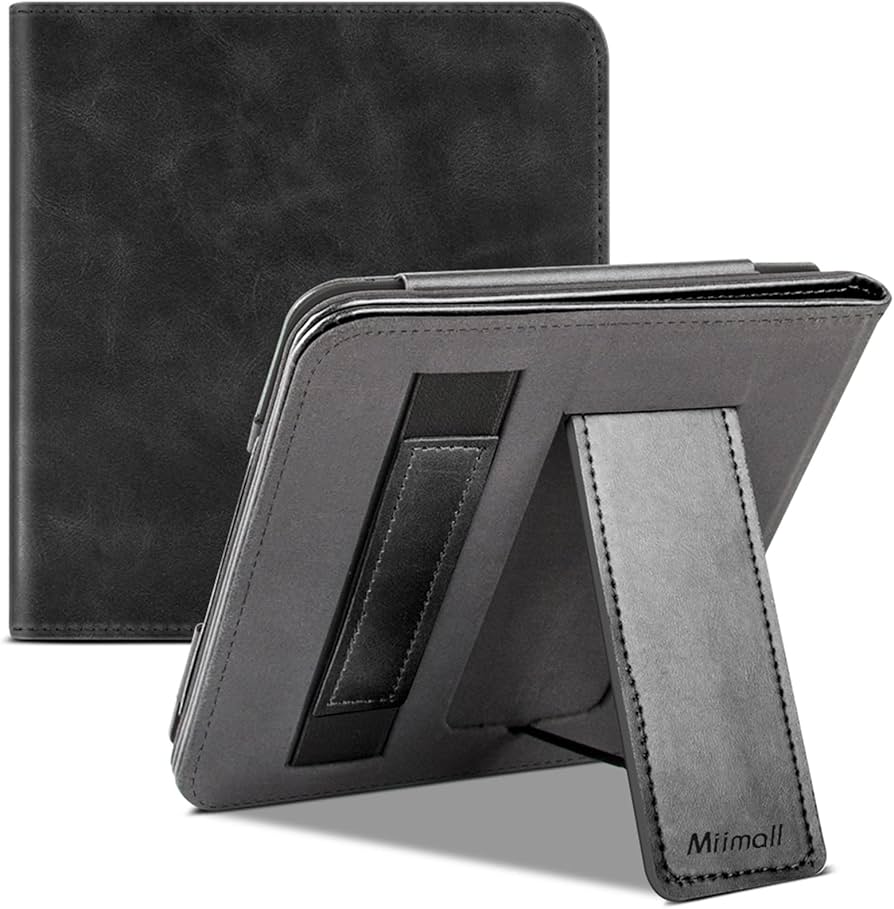 Miimall For Kobo Libra2 ケース Kobo Libra2 カバー スタンド機能付き ハンドストラップ付き 持ち運び便利  スマートOFF/ON マグネット開閉 PUレザー Kobo Libra2 対応(ブラック)