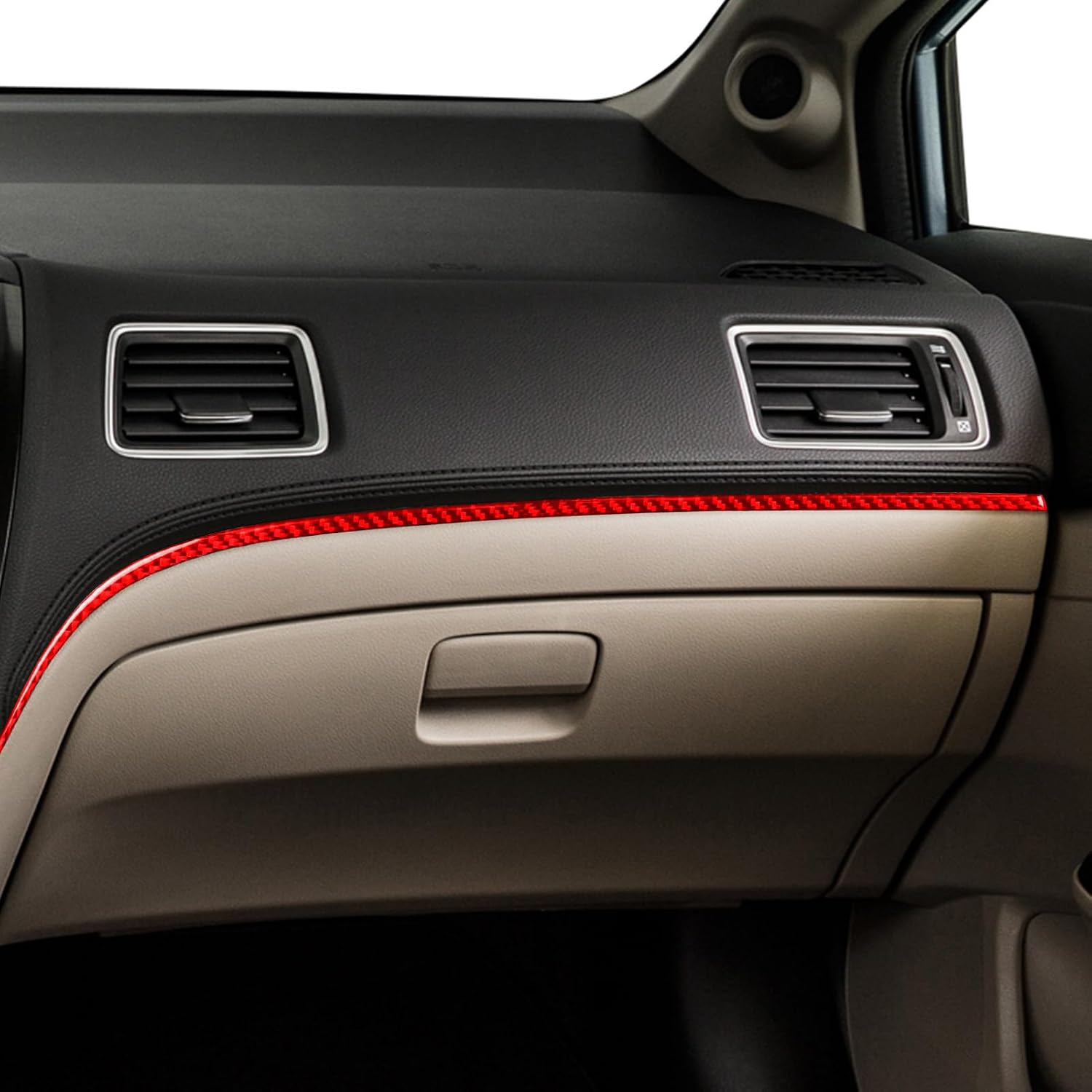Generic Real Premium 3K Carbon Fiber Decals Passenger Side Dashboard Decorative Strip Sticker Trim Cover Compatible with Honda Civic 9 Coupe Sedan 2013 2014 2015 Car Interior Accessories Red