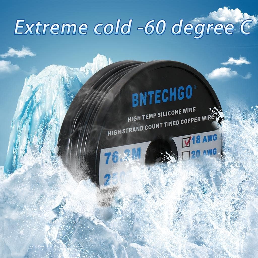 BNTECHGO 18 Gauge Silicone Wire Spool 250 ft Black Flexible 18 AWG Stranded Tinned Copper Wire - Image 4