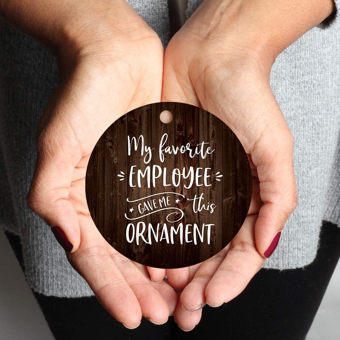 Andaz Press Funny Retirement Round Natural Wood MDF Christmas Ornament Gift, My Favorite Employee Gave Me This Ornament, Rustic Wood, 1-Pack, Christmas Office Present Gifts Ideas
