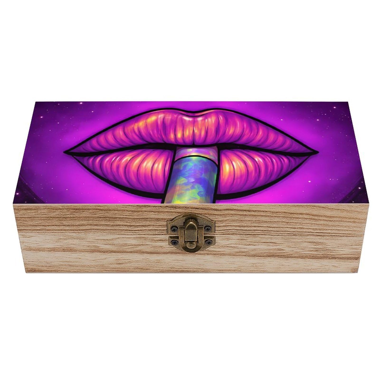 HLBSDM Trippy Women Lip Smoke Purple Art Wooden Storage Box