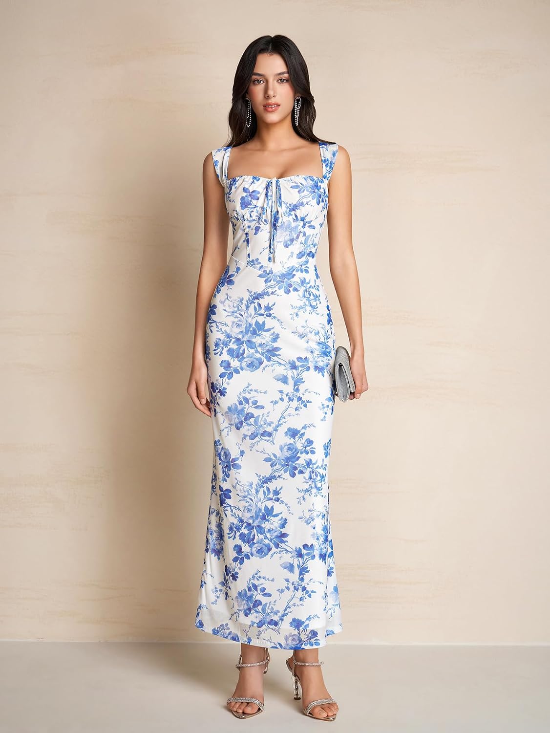 Colysmo Floral Off Shoulder Corset Maxi Dress Bodycon Lace Up Long Formal Cocktail Wedding Guest Dresses for Women 2026