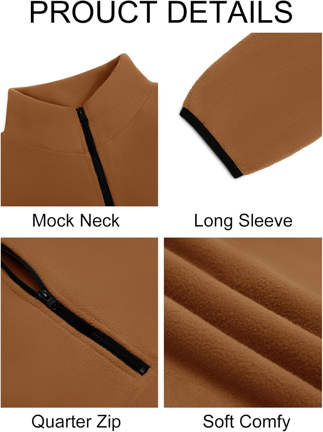 Runcati Mens Fuzzy Fleece Sweatshirt Quarter Zip Pullover Long Sleeve Winter Fall Outdoor Warm Outerwear - Image 5