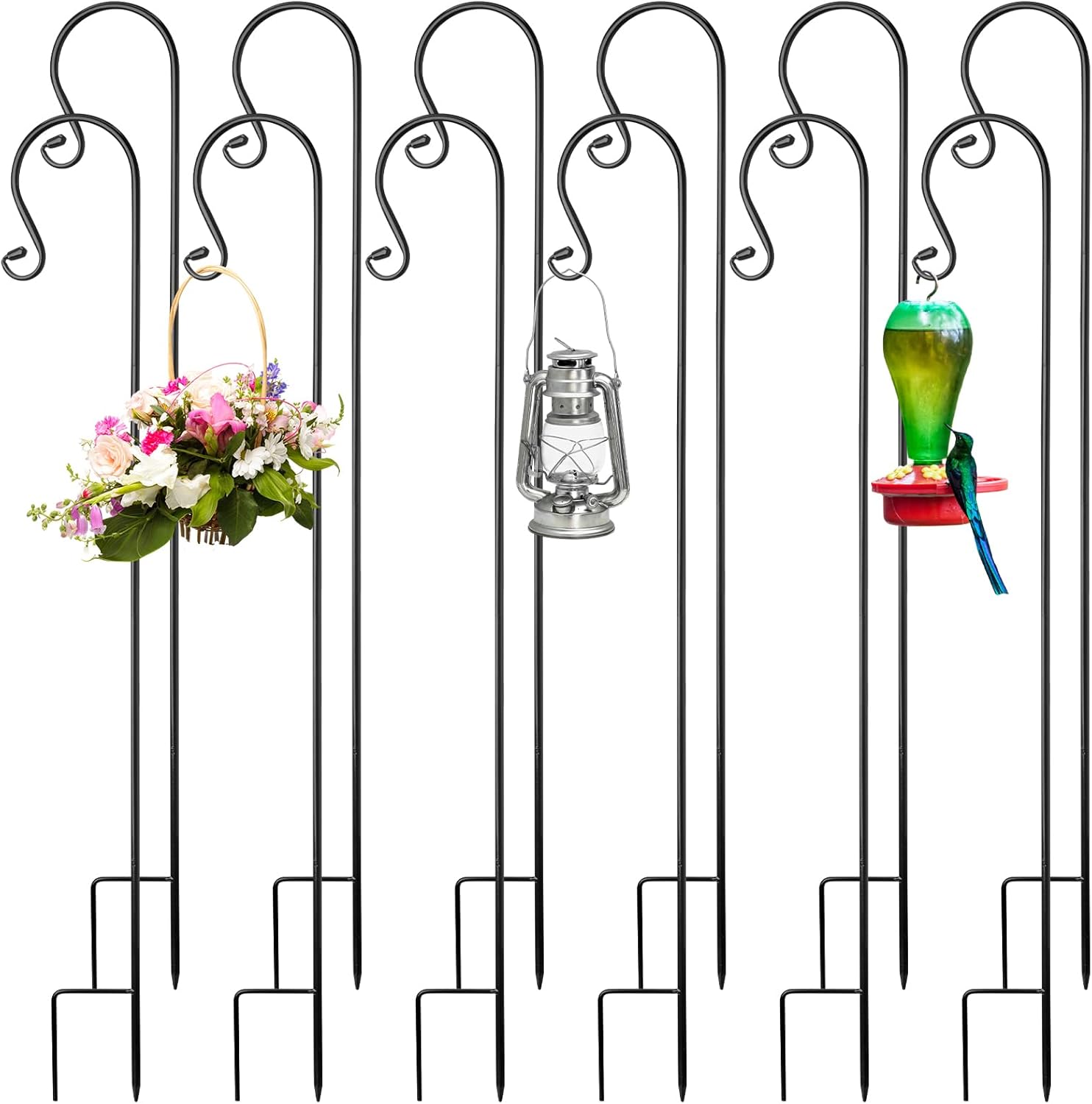 12 Pack Shepherd Hooks for Outdoor 48 Inch 1/3 Inch Thick Shepherd Metal Curled Garden Hook for Lanterns Hanging Plant Baskets Solar Lights Bird Feeders Wedding Decor, Black