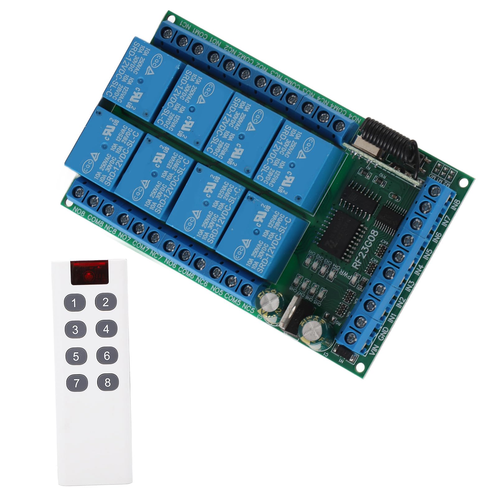 Télécommande à 8 Canaux, 8 Canaux 433,92 MHz, Encodage Fixe Multifonctionnel, Module de Télécommande de 100 Mètres, Commutateurs de Sortie (12V)