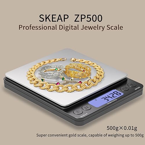 Miniatura 2 de SKEAP Báscula digital para joyeros y coleccionistas, escala digital de bolsillo con pantalla LCD retroiluminada, función de tara, ideal para piedras