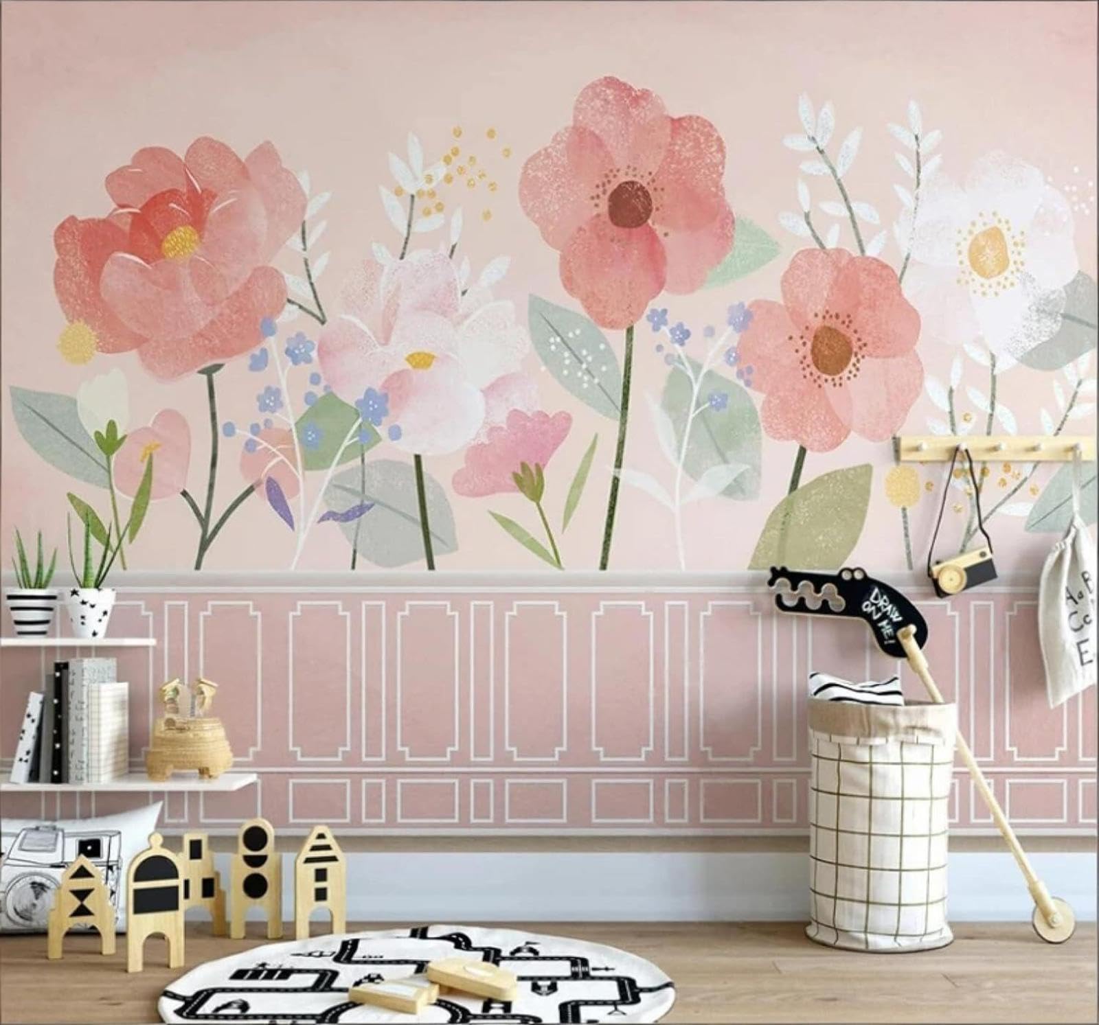 Wallpaper-3D-Xlm 300Cm×210Cm(B×H) Warm Beautiful Plants Pink Flowers 3D Wallpaper Easy Install Feature Office Living Room Sofa Bedroom Tv Background Wall Decoration-300Cm×210Cm