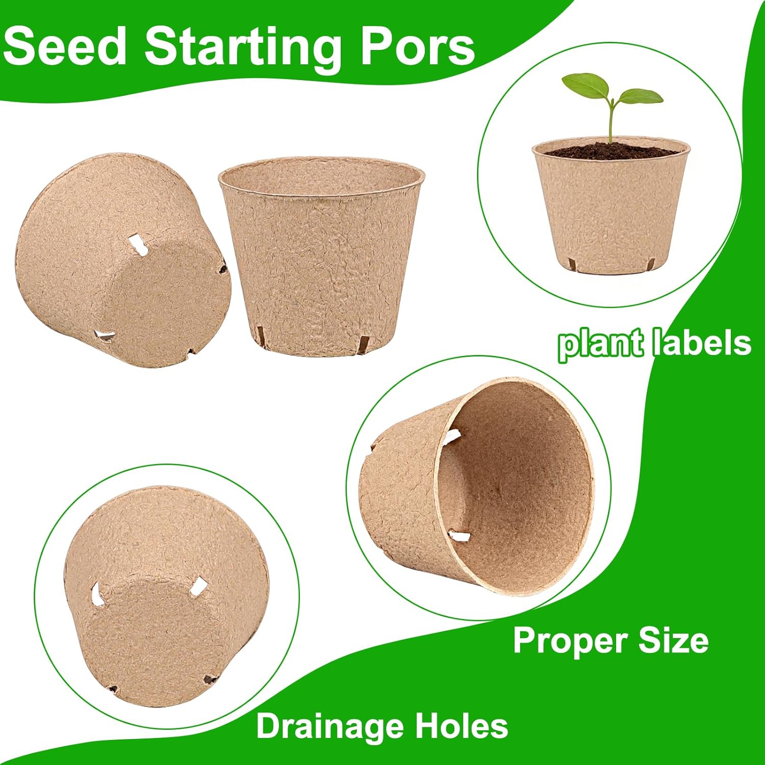 JNYONG 120 Packs 4 Inch Peat Pots,Biodegradable Pots for Seedlings with Drainage Holes, Garden Germination Nursery Pots with100Pcs Plant Labels