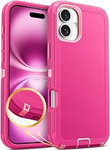 Jelanry for iPhone 16 5G Heavy Duty Rugged Tough Drop Protection Case, Pink | Anti-Dust Port & Crossbody Strap Holes Design, Tough Protection Back Cover Cases For Outdoor Travel Commute Rugged Daily Use
