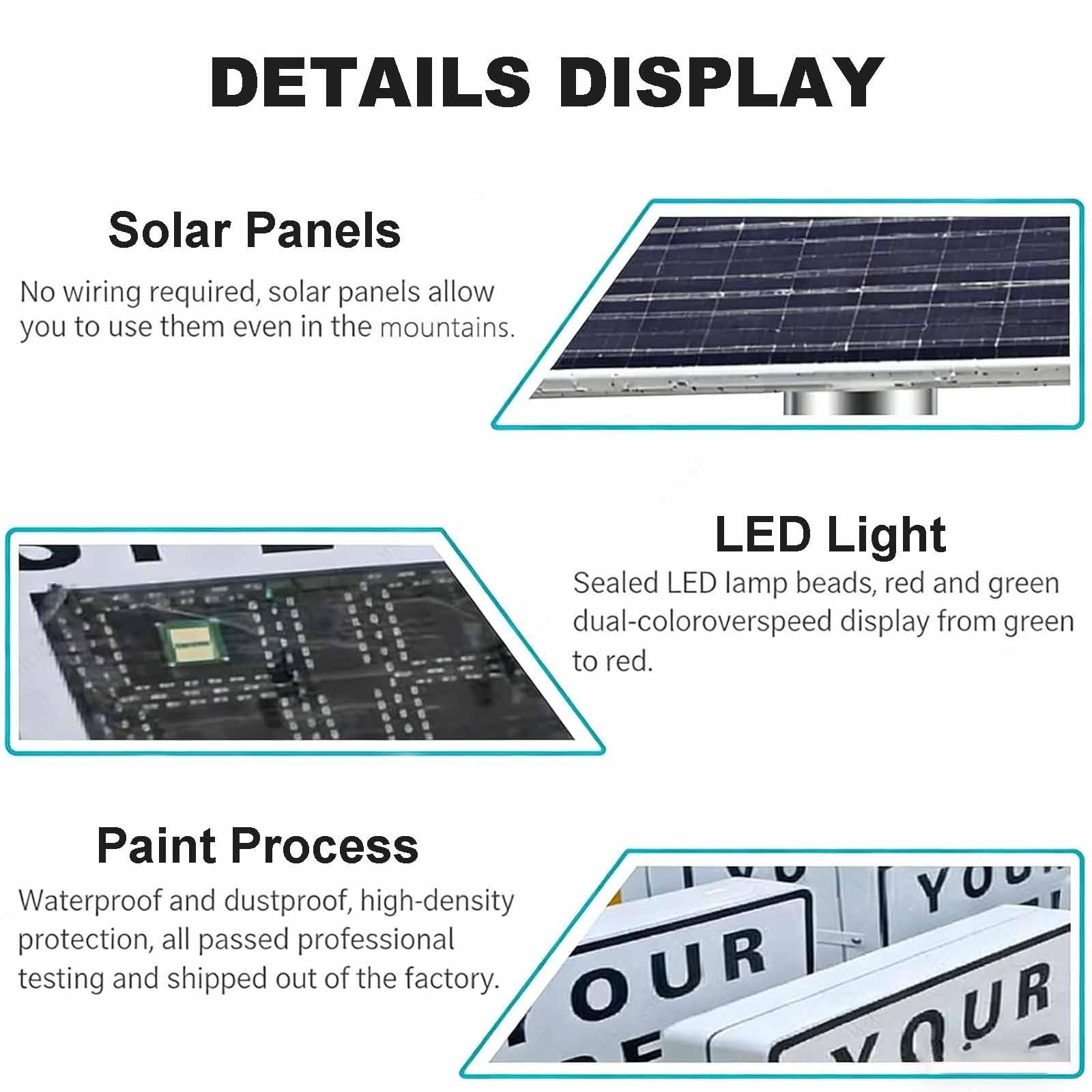 Señal de Radar de Límite de Velocidad con Energía Solar de 60 x 90 cm (23,6 x 35,4 Pulgadas), Señal de Retroalimentación de Radar de Velocidad, Detector de Velocidad Digital para Calles