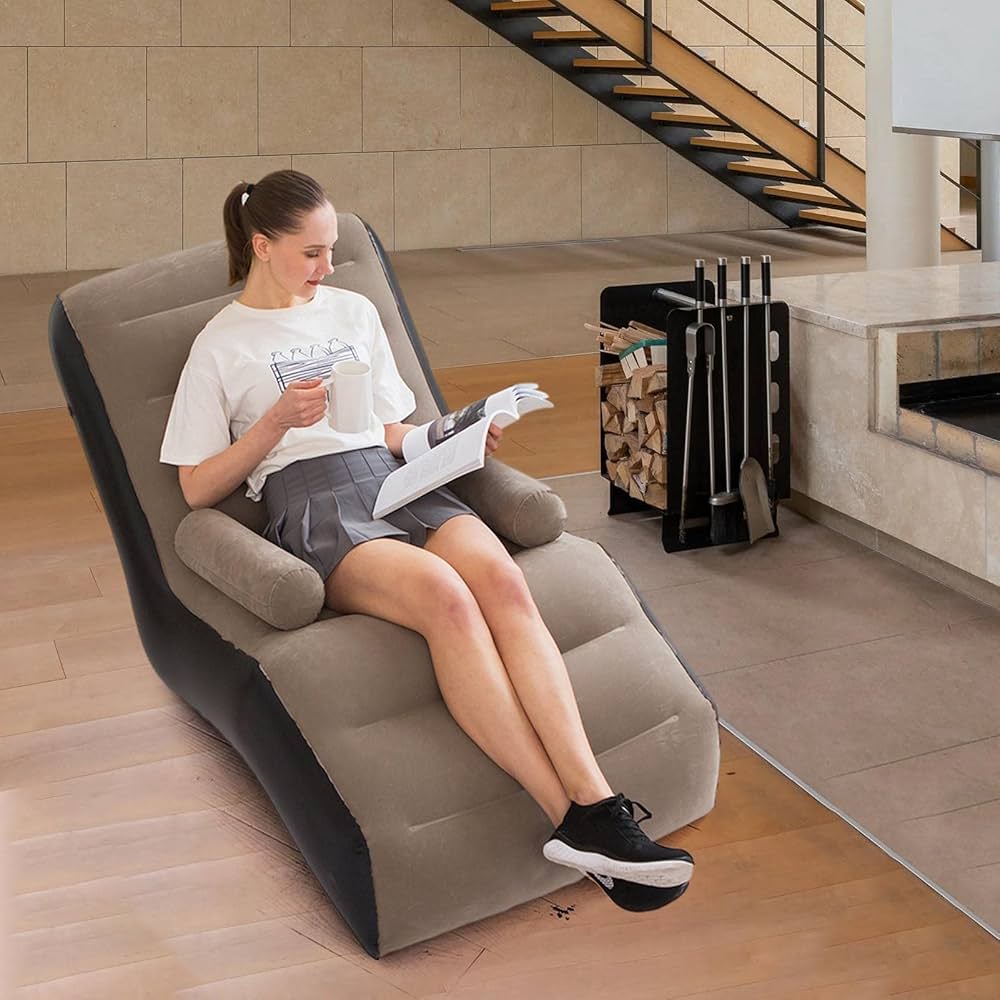 グレー 空気クッション ソファ　空気入れ付 無印良品のエアークッション型 グレー 1人掛けソファ