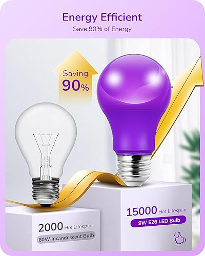 Miniatura 6 de EDISHINE Bombilla azul A19, bombilla LED azul E26, 9 W (equivalente a 60 W), luces azules al aire libre para decoración de Navidad, porche, jardín,