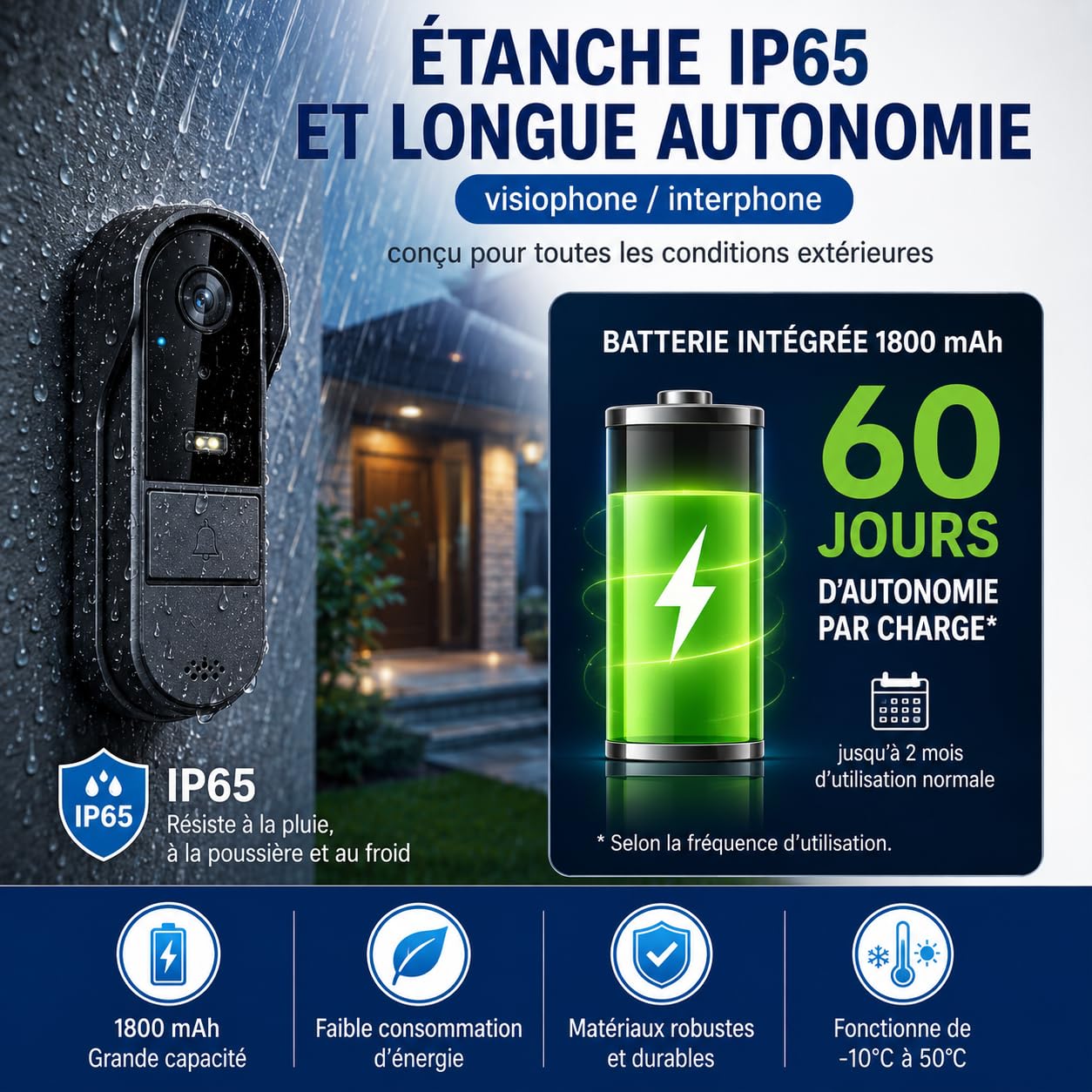 Zeerkeer Visiophone sans Fil avec Sonnette sans Fil Exterieur Etanche, Sonnette sans Fil avec Camera 1080P, Interphone sans Fil avec Écran 4,3", Carillon Vidéo, sans WiFi/App, IP65, Vision Nocturne