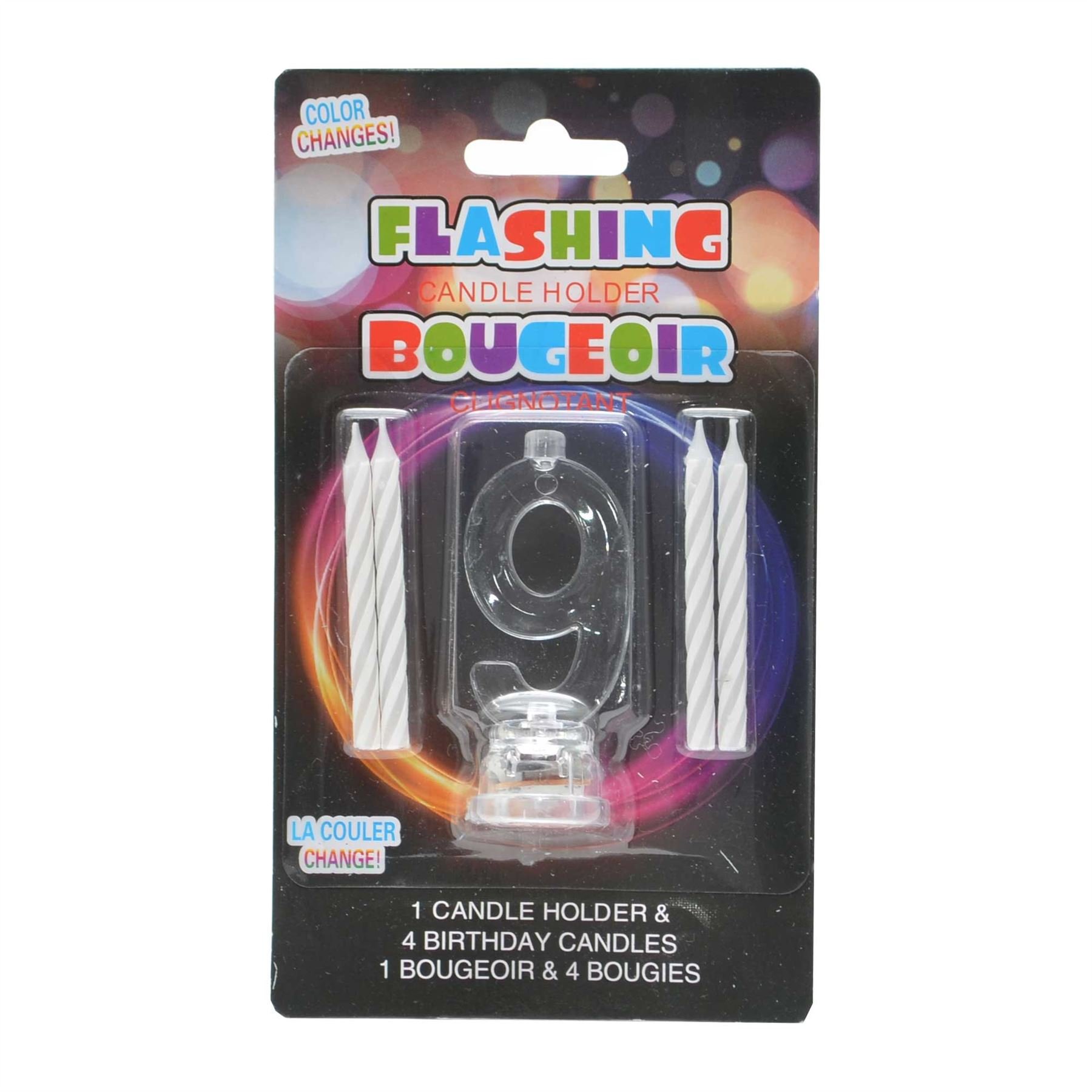 Number 9 LED Light Up Flashing Colour Changing Holder With 4 Wax Cake Candles Birthday Anniversary Table Decorations
