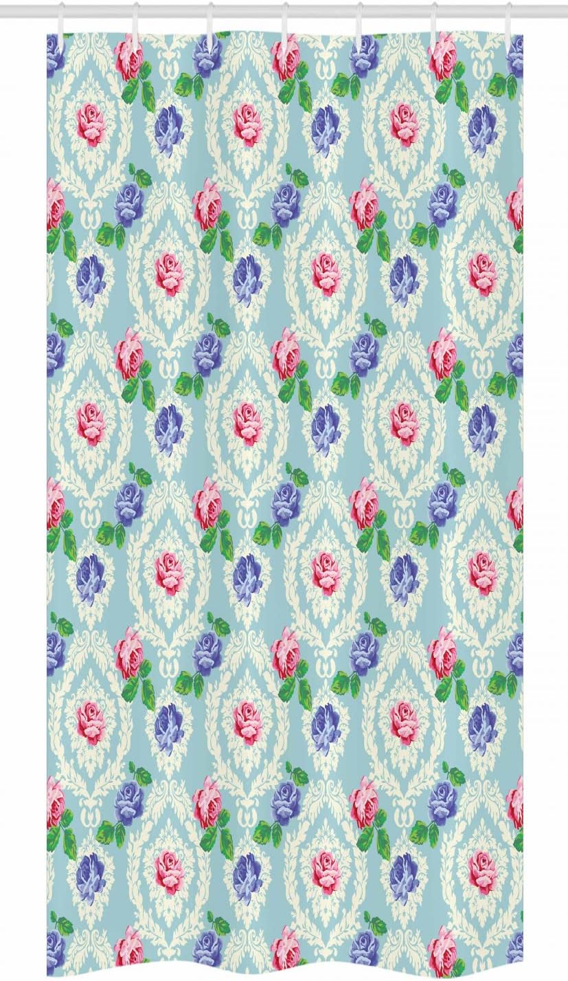 Ambesonne Shabby Flora Stall Shower Curtain, Baroque Inspired Colorful Roses on Victorian Pattern Fragrance Buds Art, Fabric Bathroom Decor Set with Hooks, 36" W x 72" L, Multicolor
