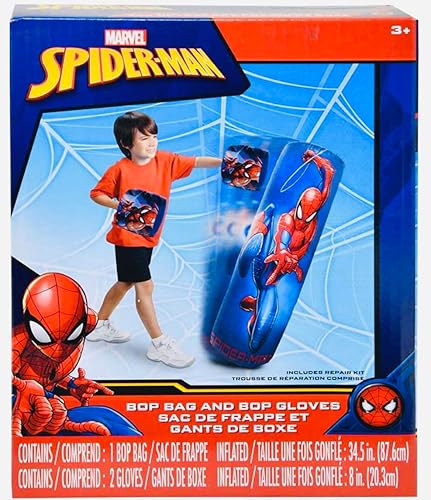 Spiderman Spider-Man - Juego de bolsa inflable Bop y guantes Bop para niños, saco de boxeo con guantes, bolsa de boxeo de superhéroe independiente