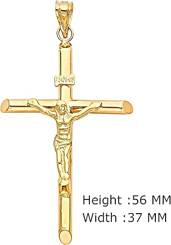 Miniatura 2 de Colgante de cruz grabada con Jesús de oro amarillo de 14 quilates, 2.205 x 1.457 in, acabado pulido, símbolo espiritual hecho a mano, joyería fina