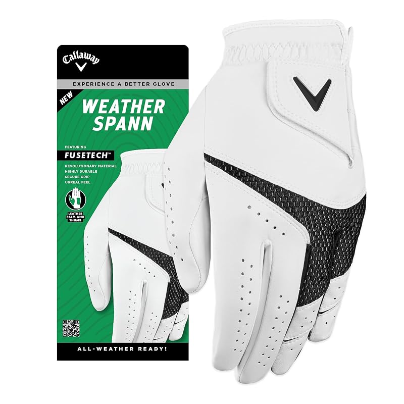 Callaway Golf Weather Spann Glove White Medium-Large Men's Worn on Left Hand