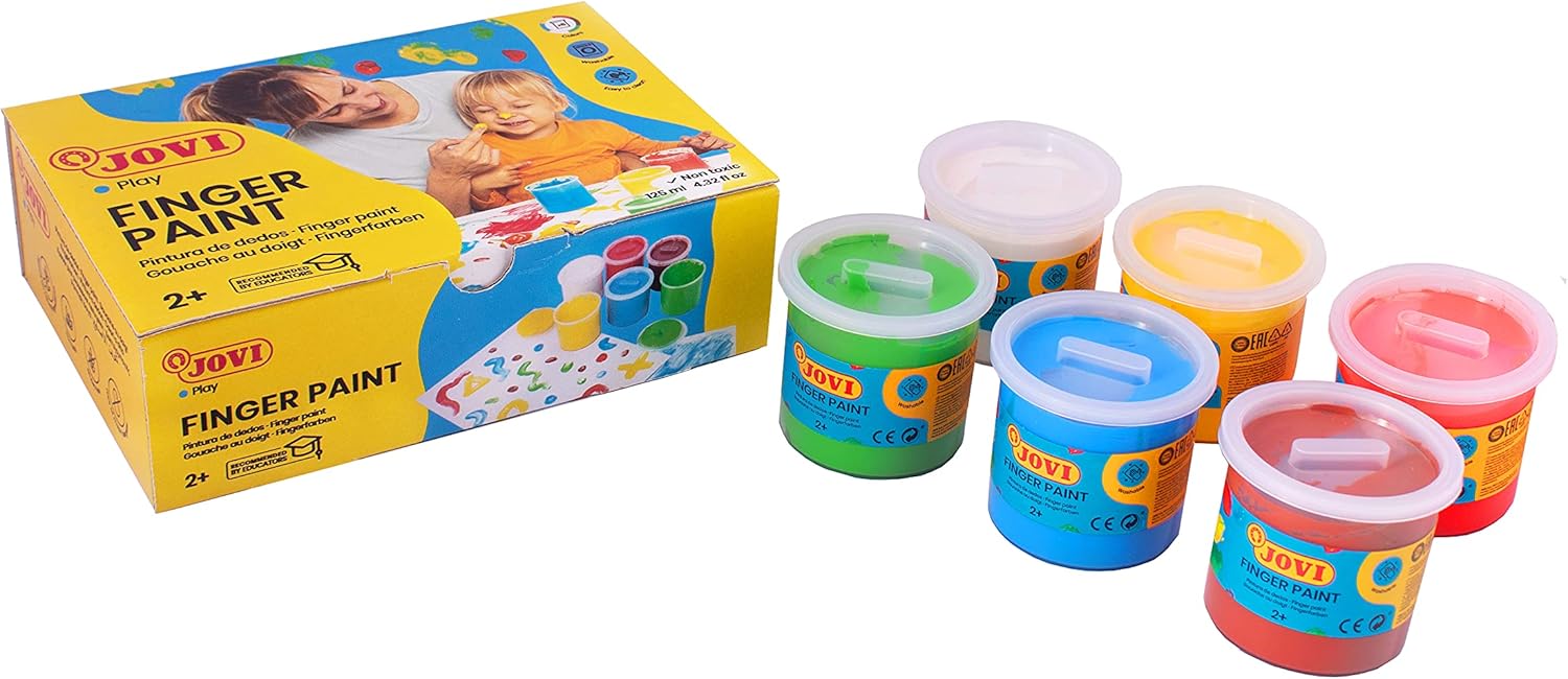 Jovi Finger Paint for Children Aged 2 Years and up, Good Coverage, Creamy Consistency, Harmless Ingredients, 6 Colours 125 ml Each
