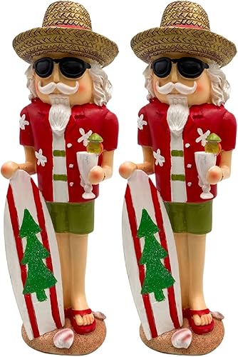 Needzo Tabla de surf de madera Cascanueces de Papá Noel, temática tropical, decoración de mesa de Navidad en la playa, figura coleccionable pintada