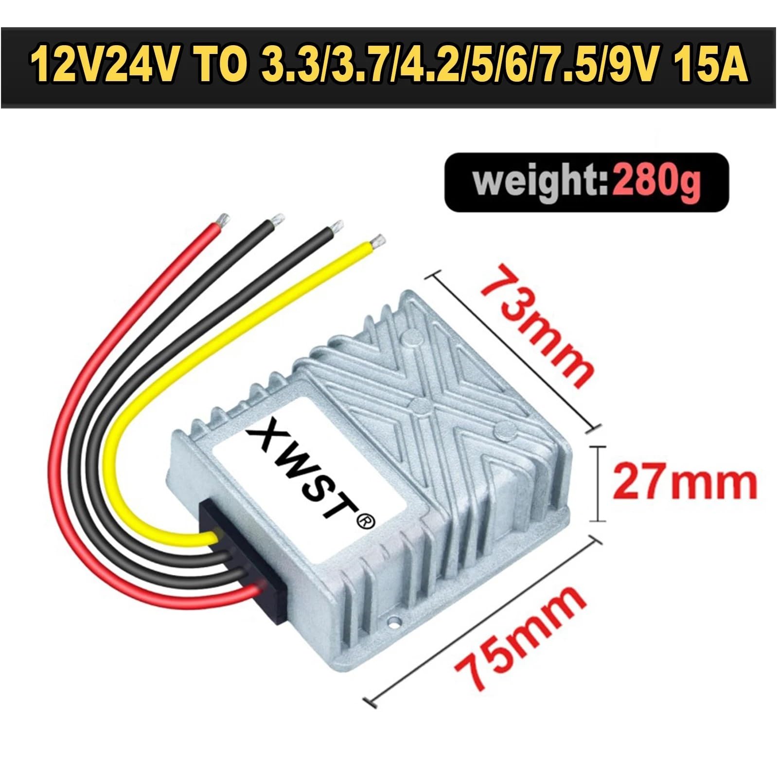 Przetwornica DC 12V 24V na 3,3V 4,2V 5V 6V 7,5V 9V Przetwornica mocy 10-70A Regulator napięcia Modułowa transformacja (15A 75Silver, 12V 24V_3,7V)