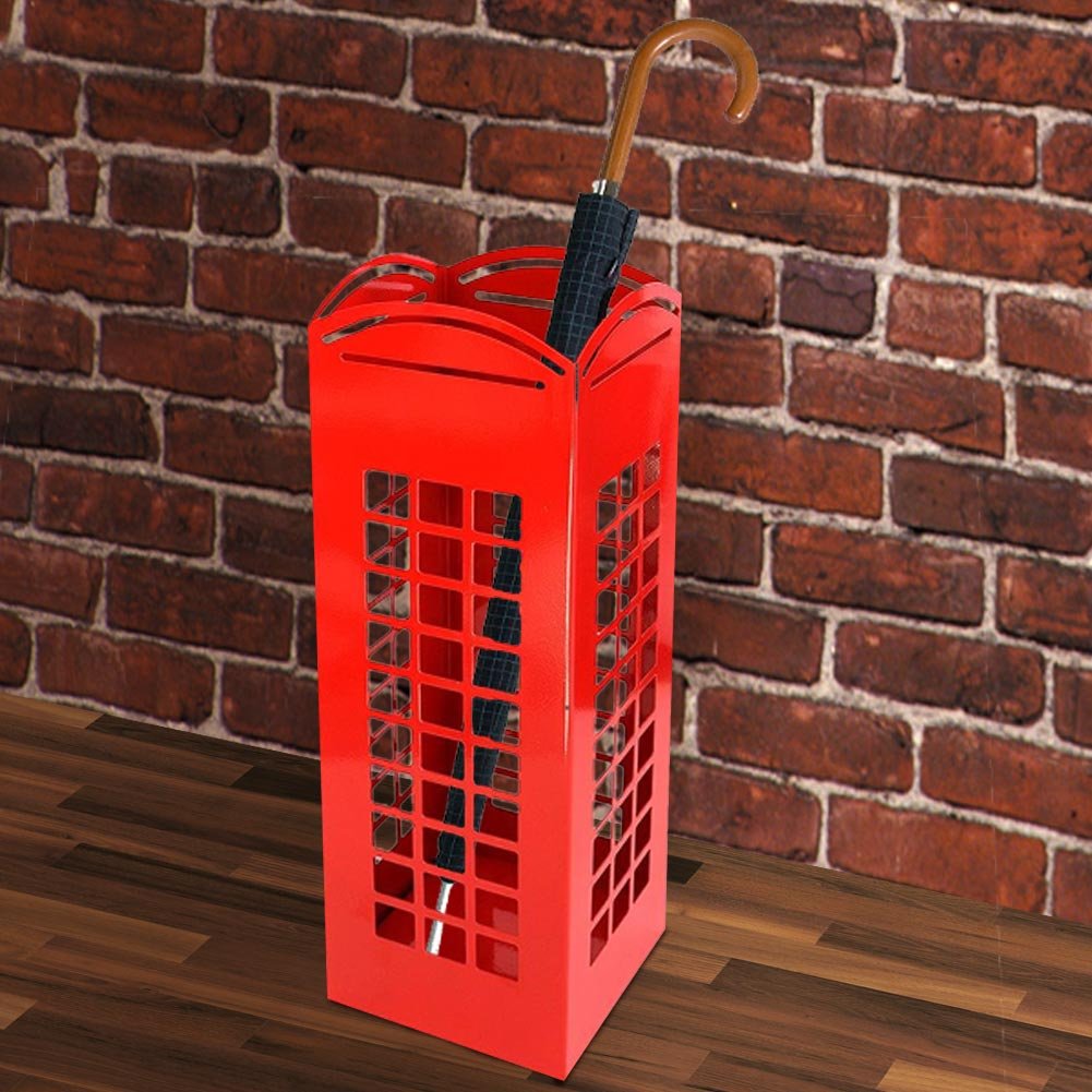 BAKAJI 2816638 - Paragüero de Hierro con Forma de Cabina de teléfono Londres, Cuadrado, Rojo, 49 x 15,5 cm