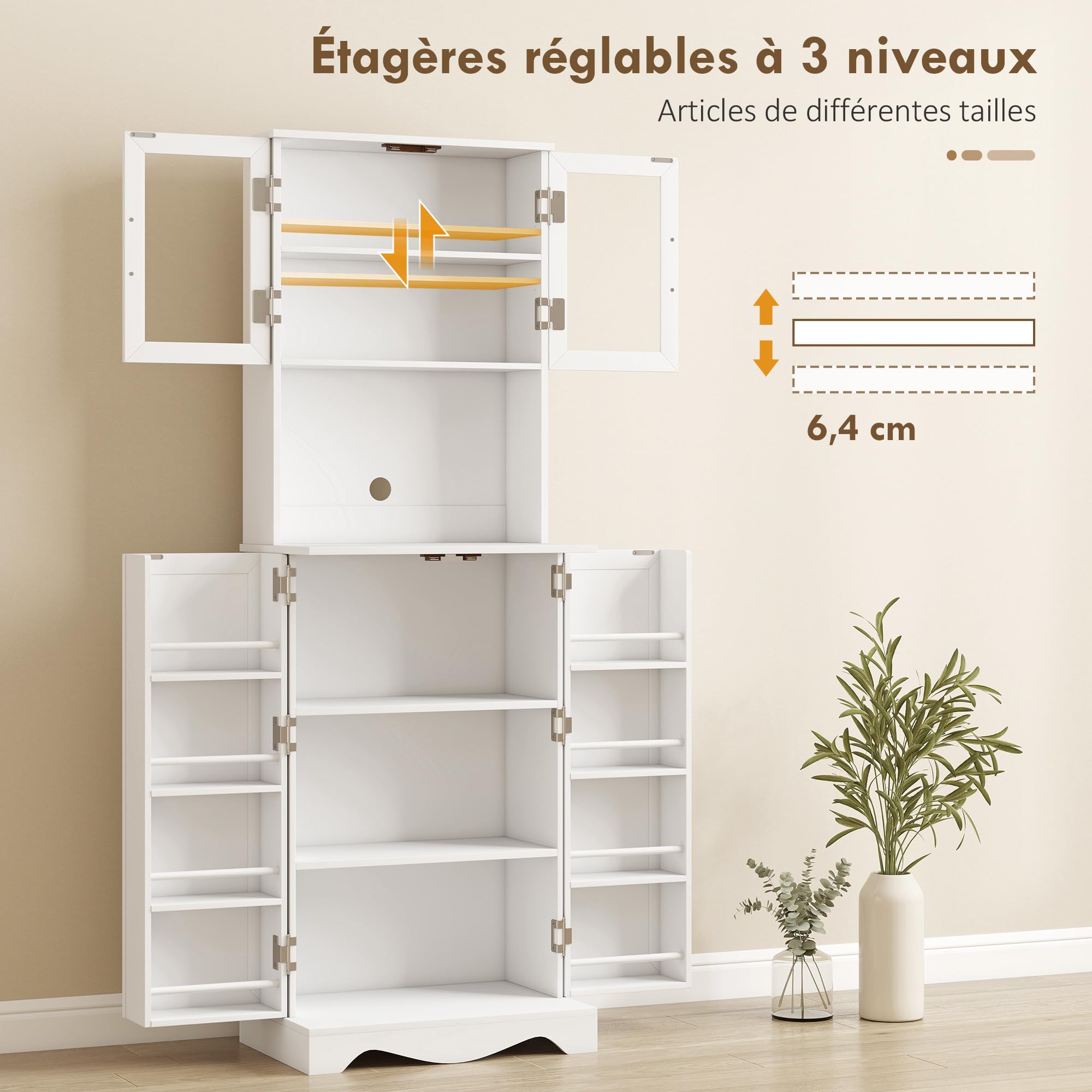 HOMCOM Buffet Haut Cuisine 4 Portes Plan de Travail 60x39,5x179,6cm Blanc