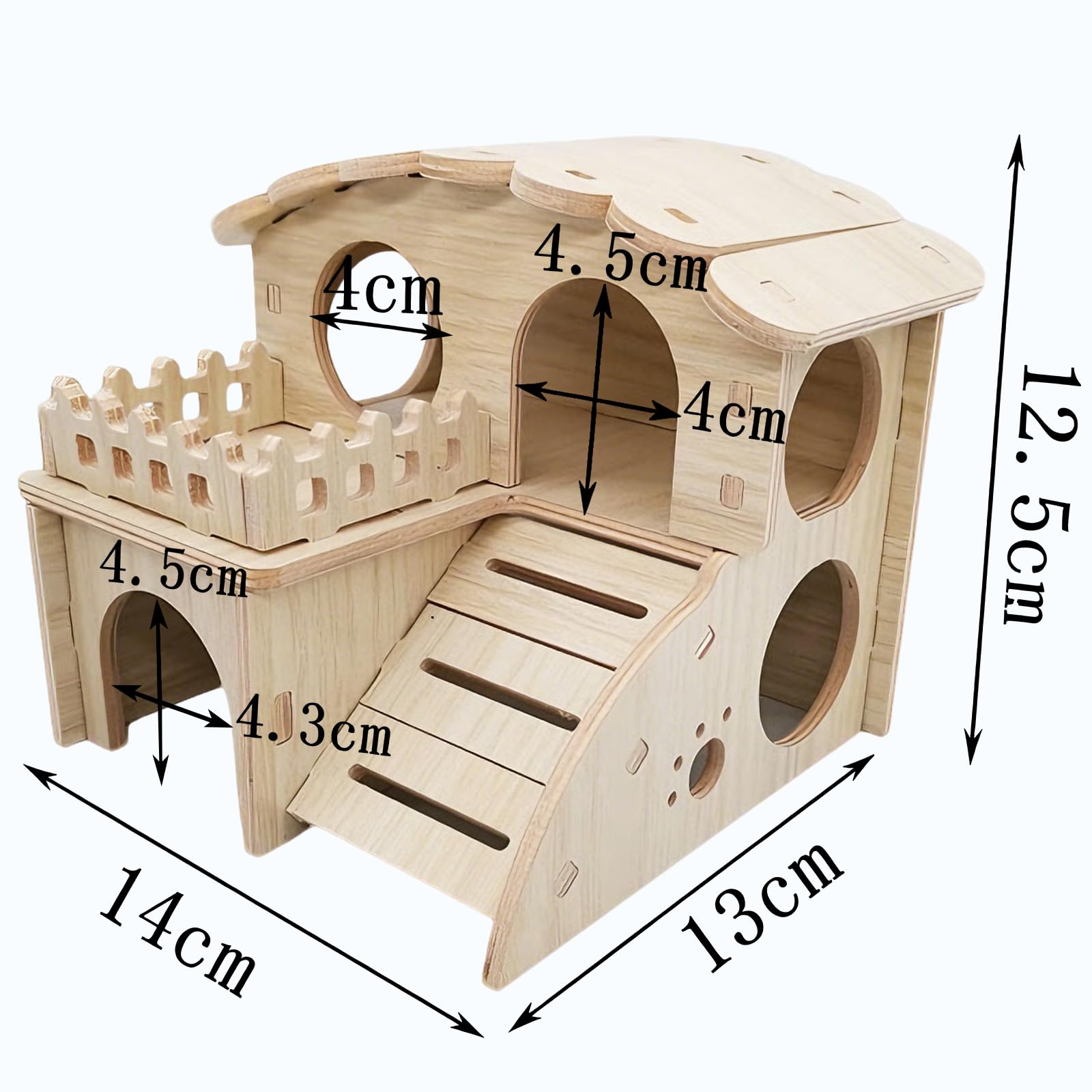 Casa di legno per criceti, casa per conigli, casa per criceti, casa per criceti con rampa, nascondiglio per animali piccoli, criceti conigli, accessori per animali domestici, criceto nano, gerbilli