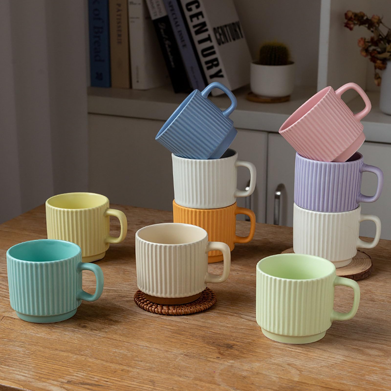 Juego de 6 Tazas apilables de Porcelana de 260 ml para café expreso con asa, Ideales para té, café con Leche, Cacao y Capuchino. (White)