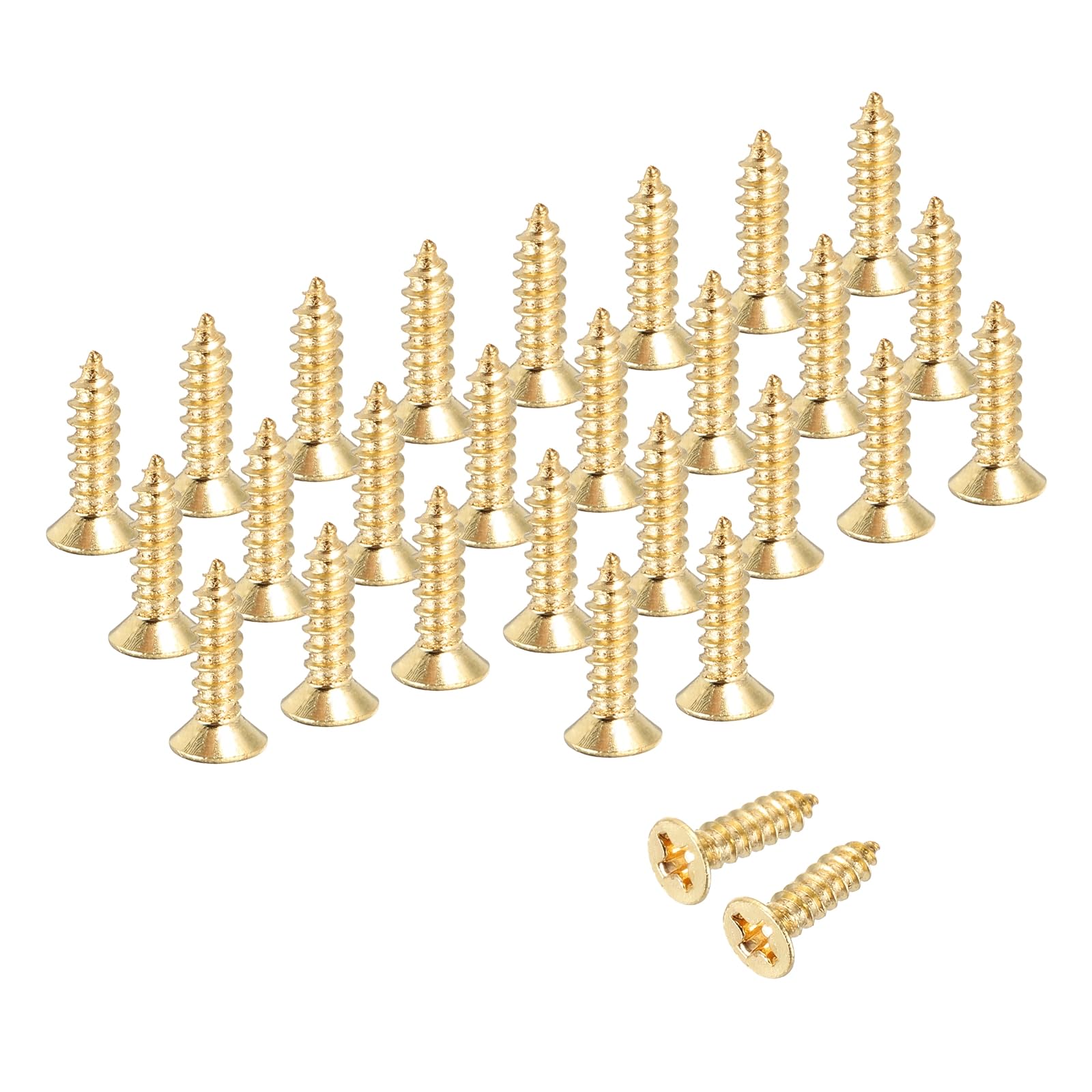 sourcing map Brass Phillips Wood Screws, M3 x 10mm Brass Phillips Flat Wood Screws Self-Tapping Furniture Connector for Door Hinges, Wood Crafts and DIY Projects,(Gold Tone, Pack of 58)