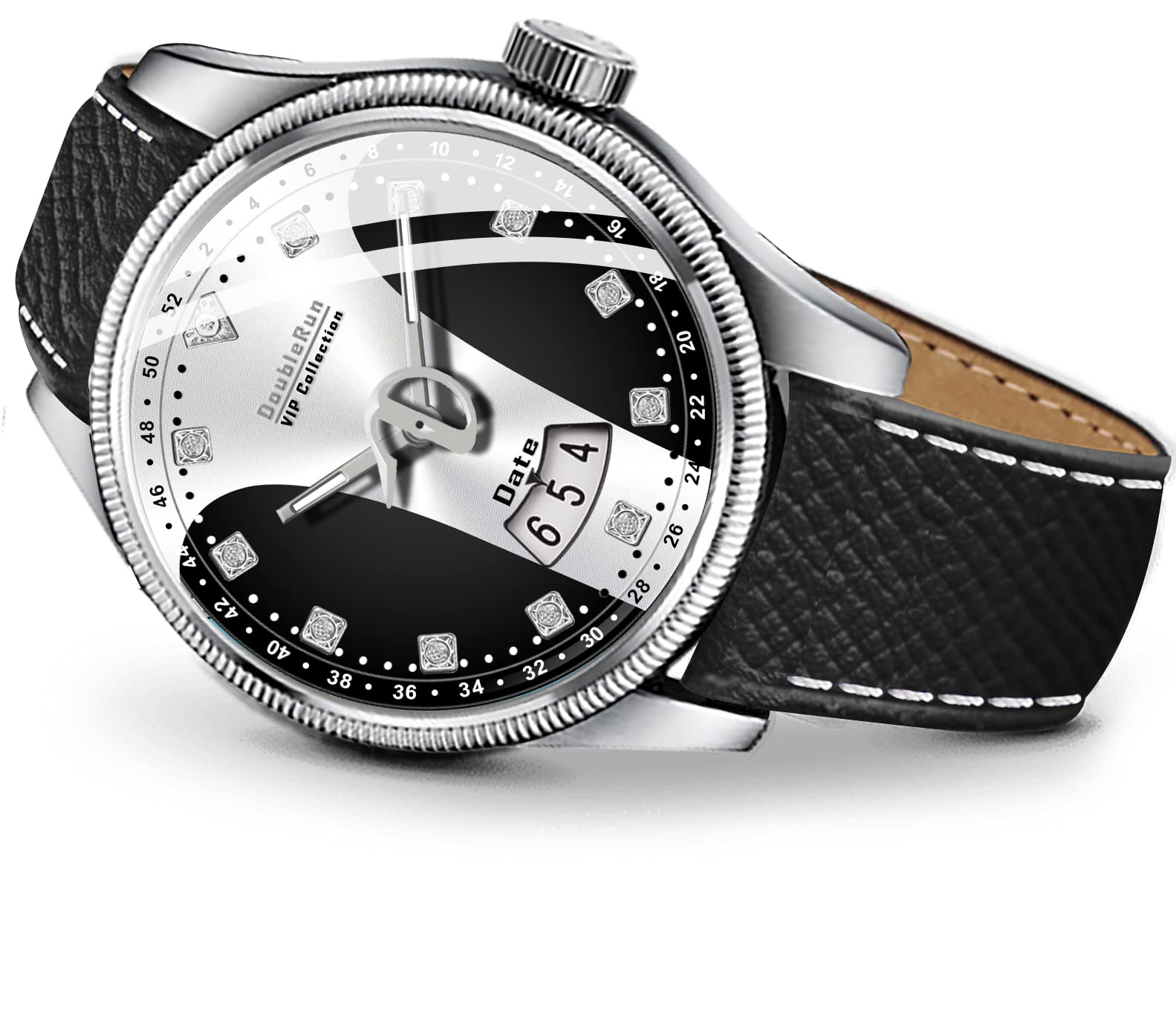 DOUBLERUN 10025_3D Glass Date Display Dial Black Leather Belt Analog Watch - for Men (B0BVBGPZTG) Amazon Price History, Amazon Price Tracker