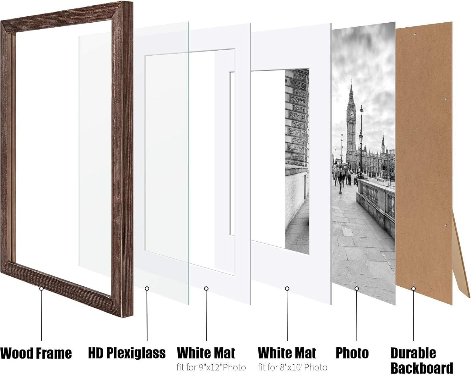 11x14 Rustic Picture Frames Solid Wood - Display Pictures 9x12 or 8x10 with Mat or 11x14 Frame without Mat - Farmhouse Wooden Photo Frame 11x14 inch with 2 Mats for Wall Mounting or Table Top, 2 Set