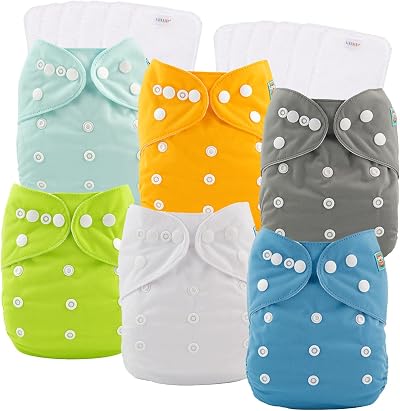 ALVABABY Cloth Diaper 6 Packs Nappies With 12 Microfiber Inserts Reusable Washable Adjustable Pocket Newborn Infant Toddler Baby Boys Girls Sets